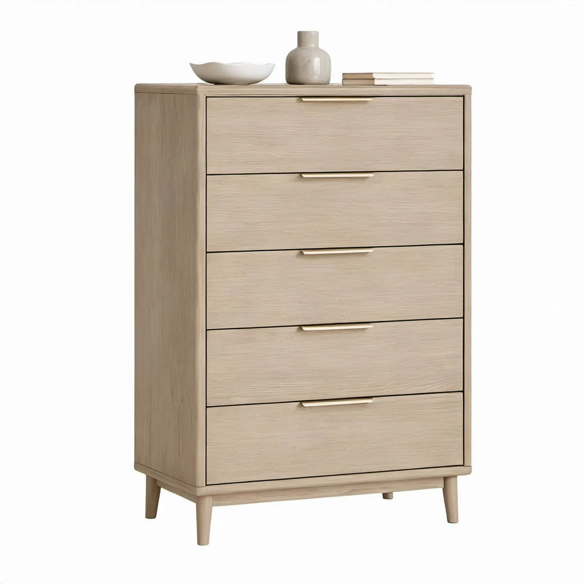 Cómoda Alta de 5 Gavetas em Carvalho Bege-Claro, 80 x 45 x 120 cm