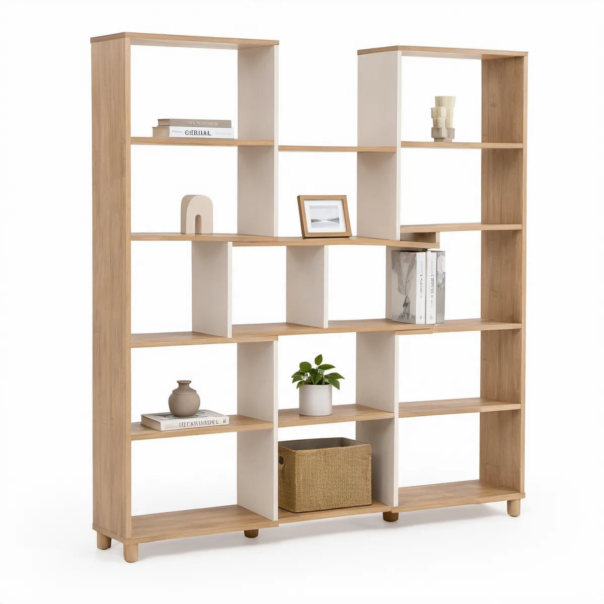 Estante Modular em Carvalho e Branco, 120 x 30 x 180 cm