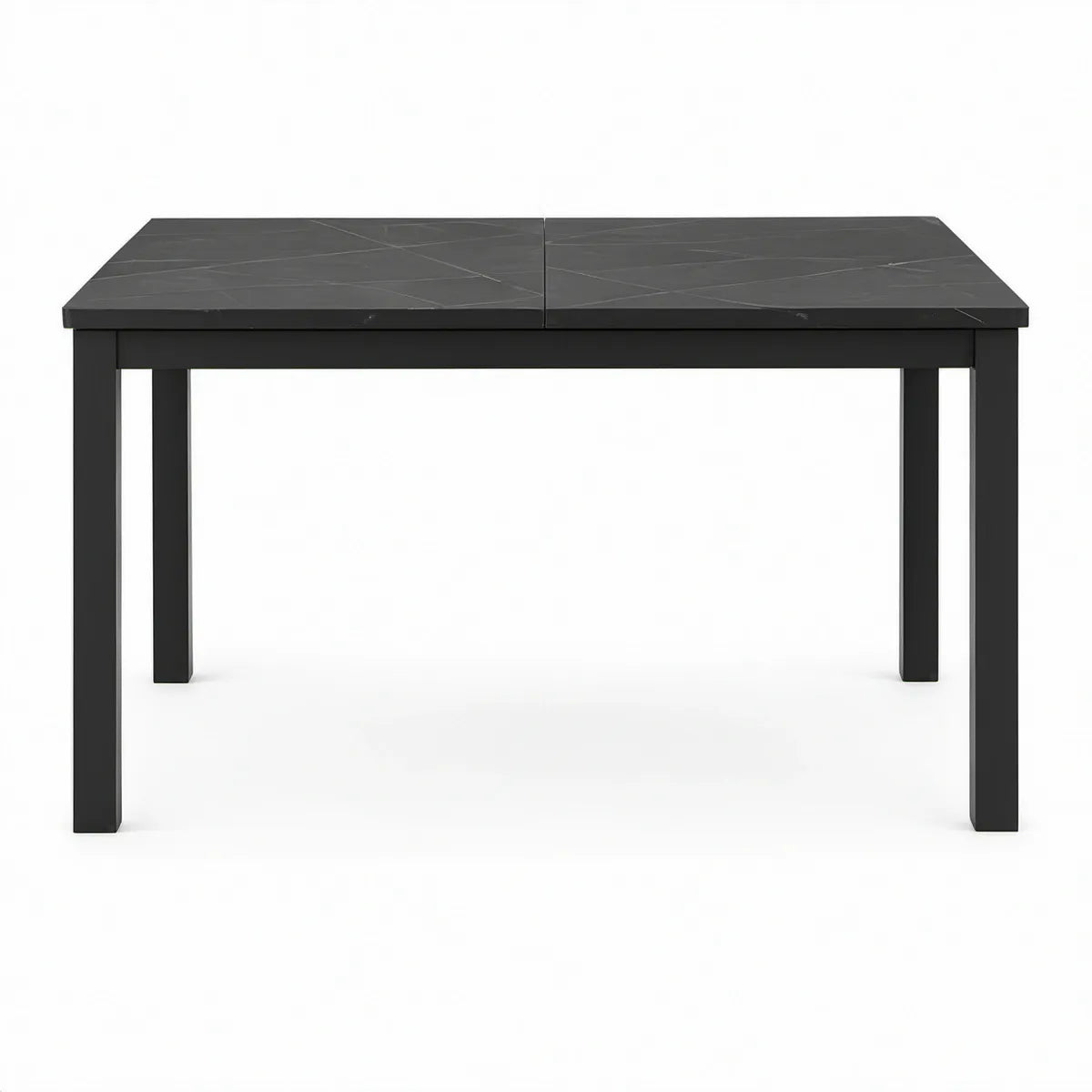 Mesa de jantar extensível retangular em MDF e aço preto marmoreado cinzento, 140-180 x 80 x 75 cm