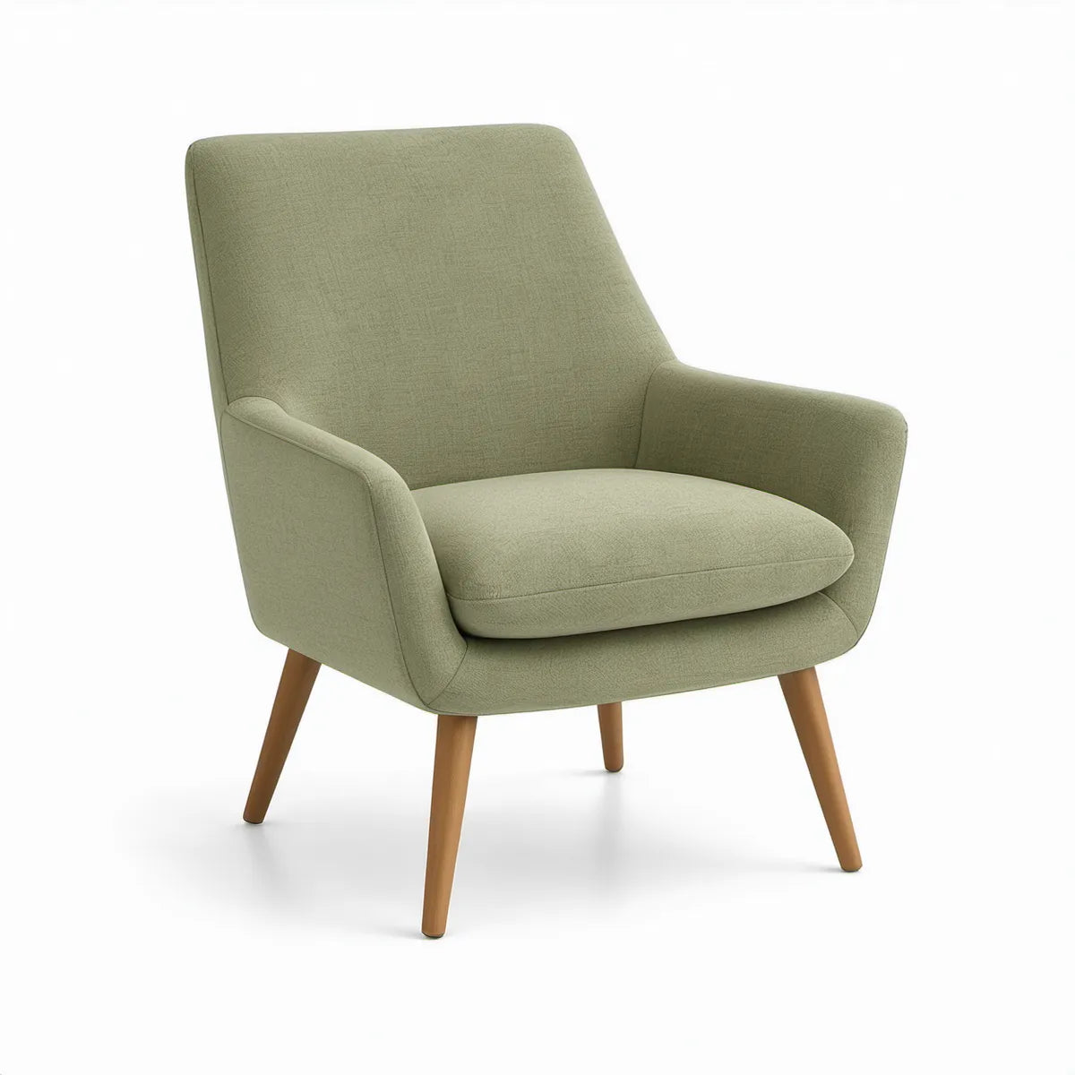 Poltrona Estofada Verde-Sálvia com Pés em Madeira de Faia, 72 x 78 x 92 cm