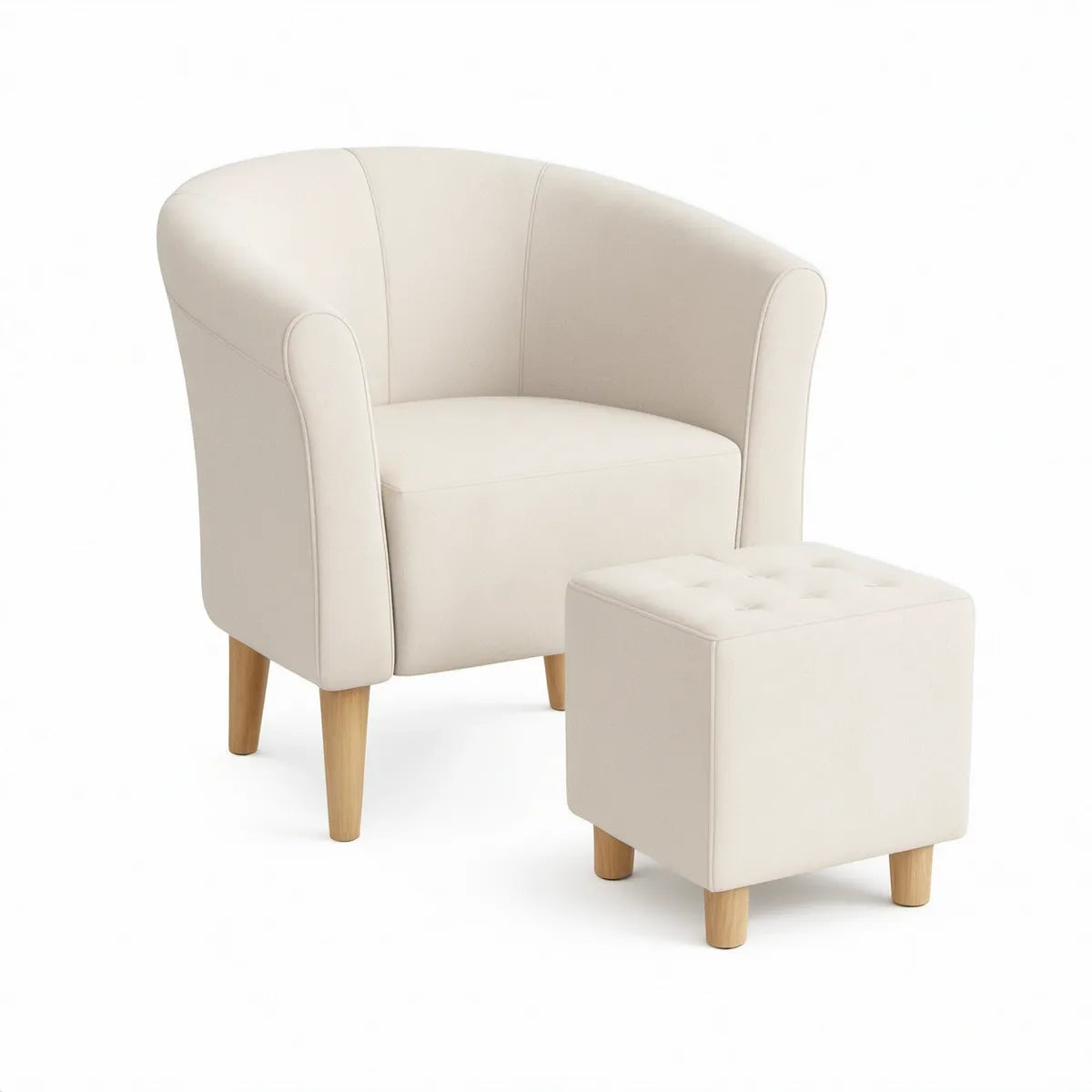 Poltrona em Pele Sintética PU Creme com Apoio para os Pés, 71 x 65 x 75 cm