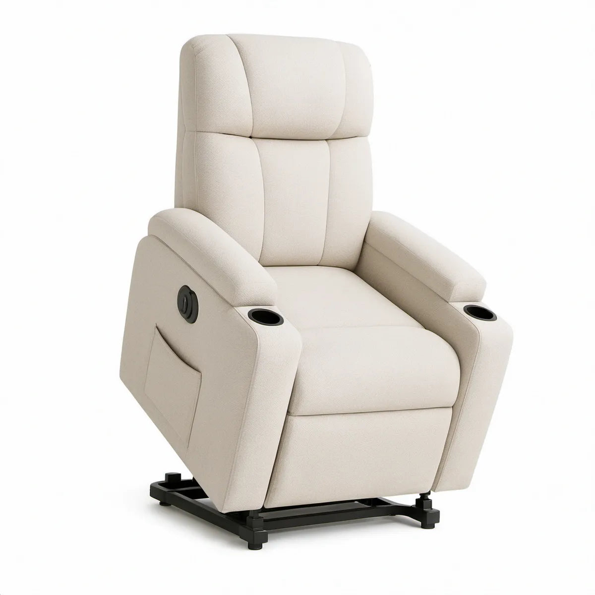Poltrona Reclinável Elétrica em Poliéster Creme 90 x 95 x 105 cm com Porta-Copos