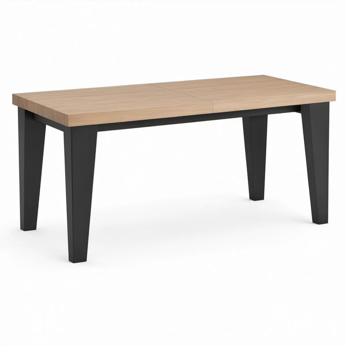 Mesa de Jantar Extensível Retangular 120–160 x 80 x 75 cm em MDF Carvalho Natural e Aço Preto
