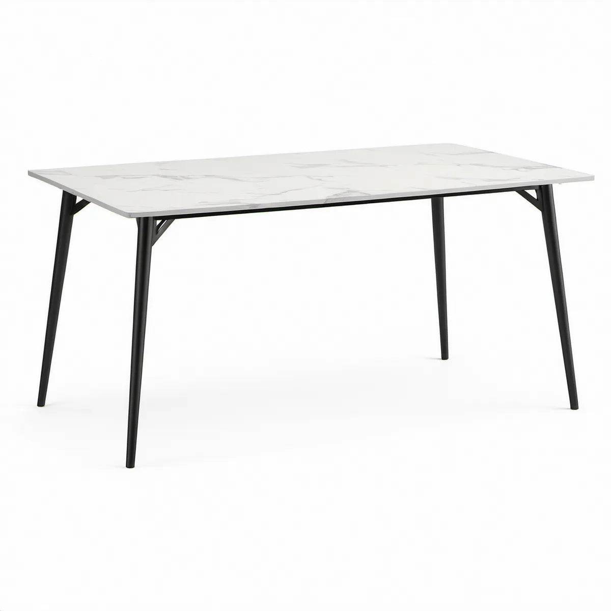 Mesa de Jantar Retangular 140 x 80 x 75 cm em Pedra Sinterizada Branca e Aço Preto