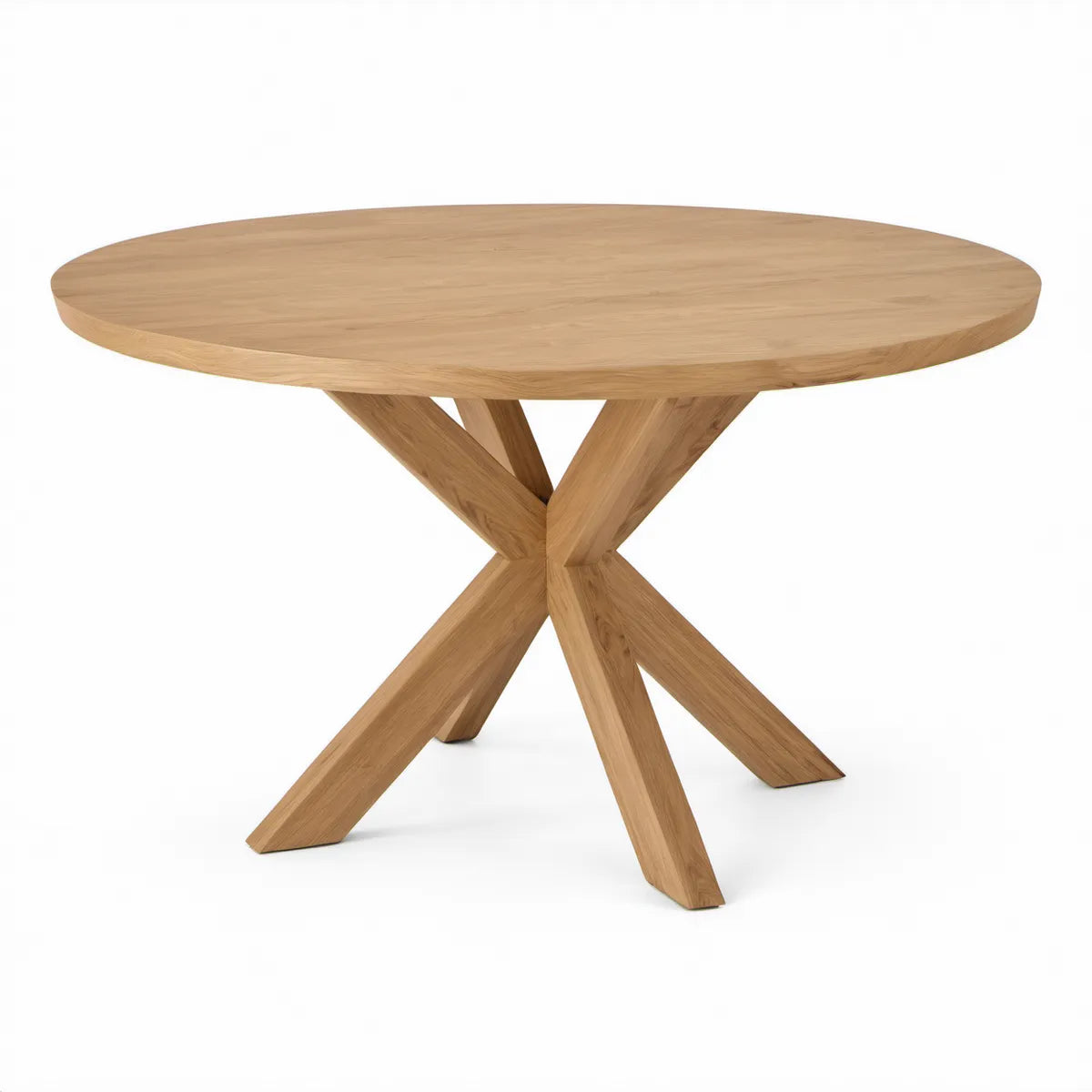 Mesa de Jantar Redonda em Carvalho Maciço Natural Ø 120 cm, Altura 76 cm