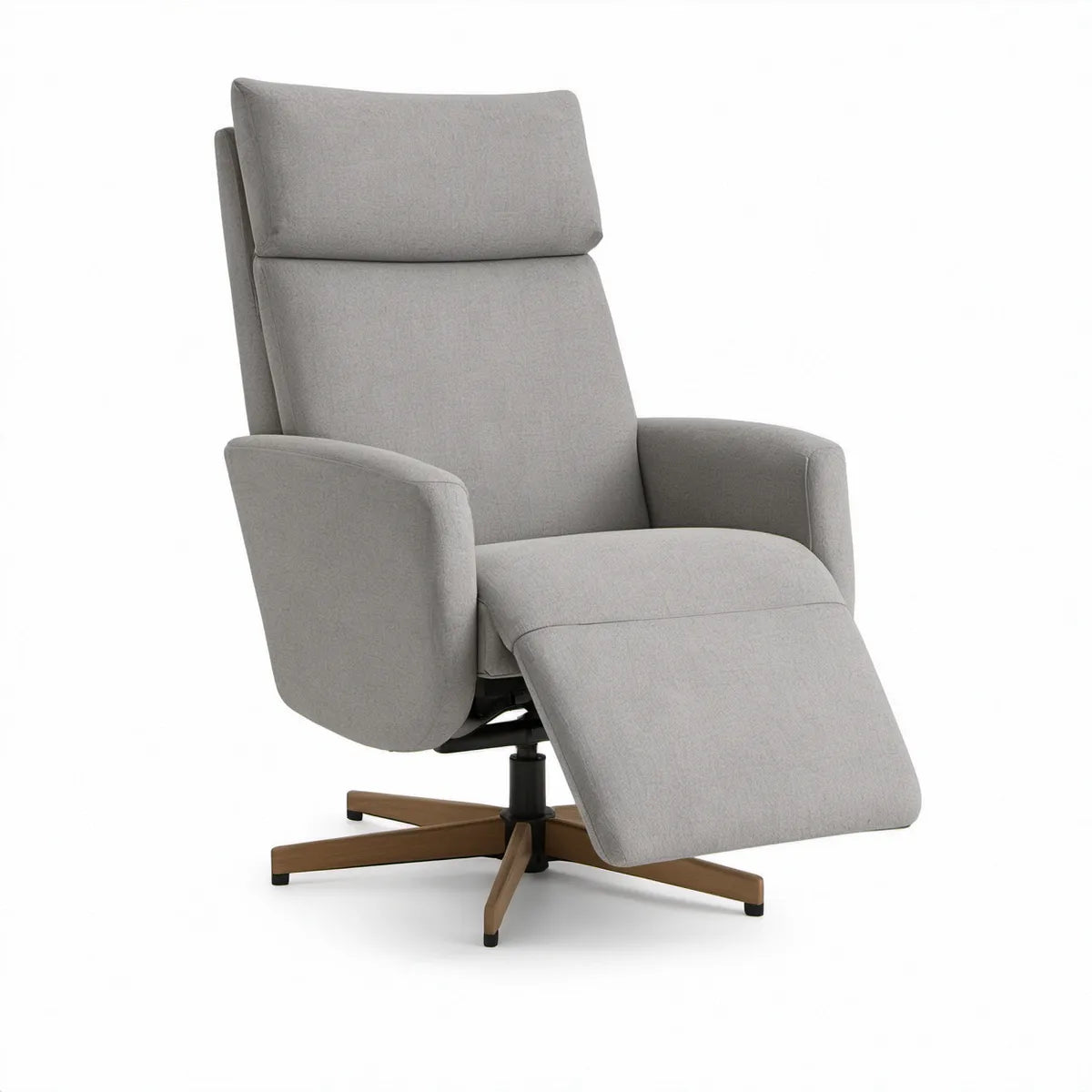Poltrona Reclinável Giratória em Poliéster Cinzento com Base Castanha 85 x 96 x 105 cm
