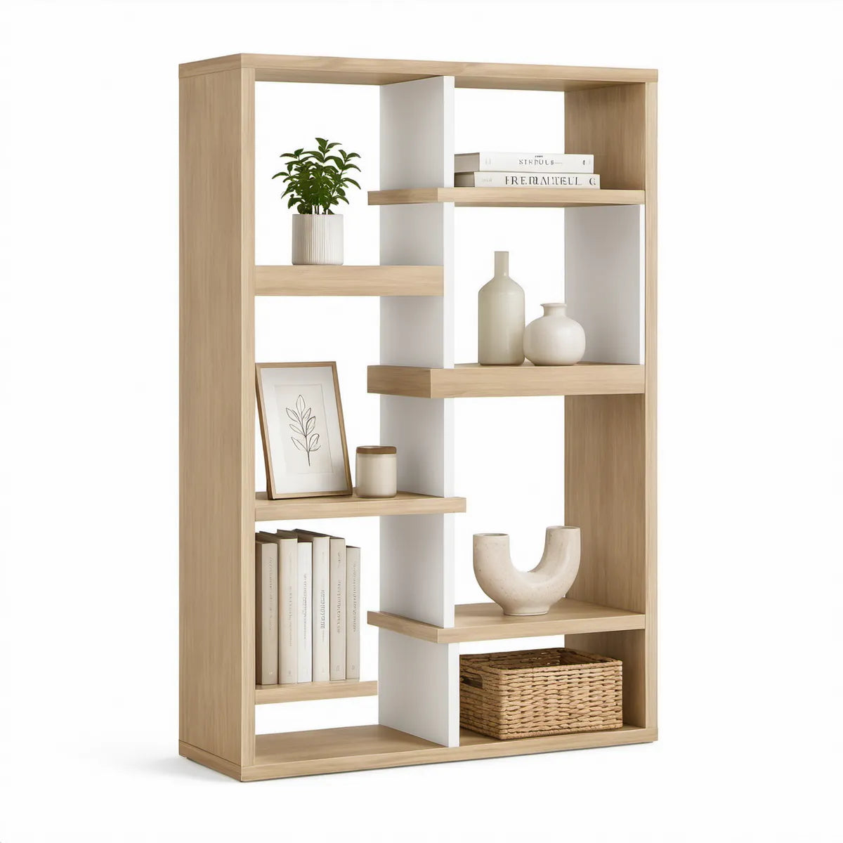 Estante Aberta em Aglomerado 80 x 30 x 180 cm Carvalho Claro e Branco
