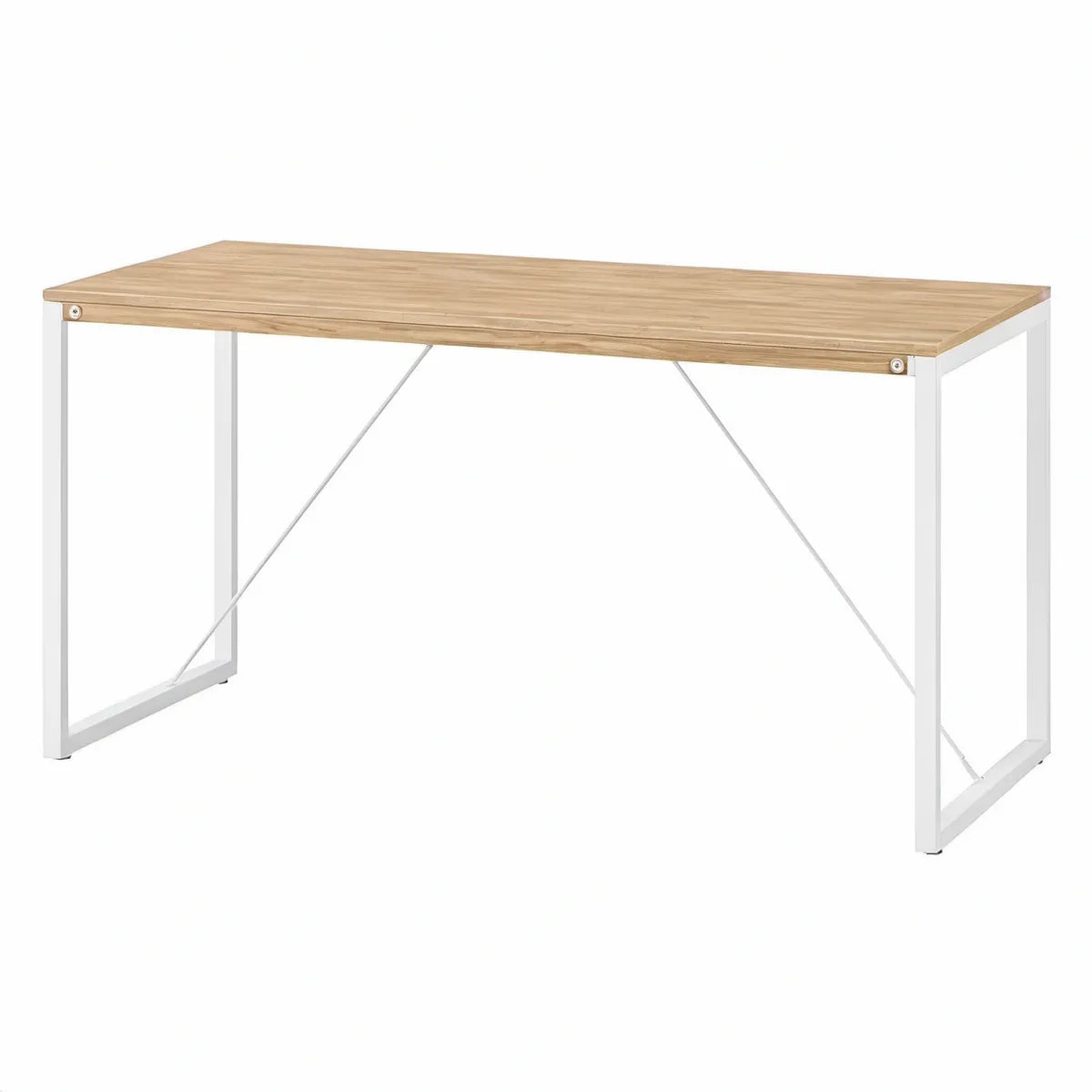 Mesa de Jantar Retangular 120 x 60 x 75 cm em Bambu Natural e Aço Branco