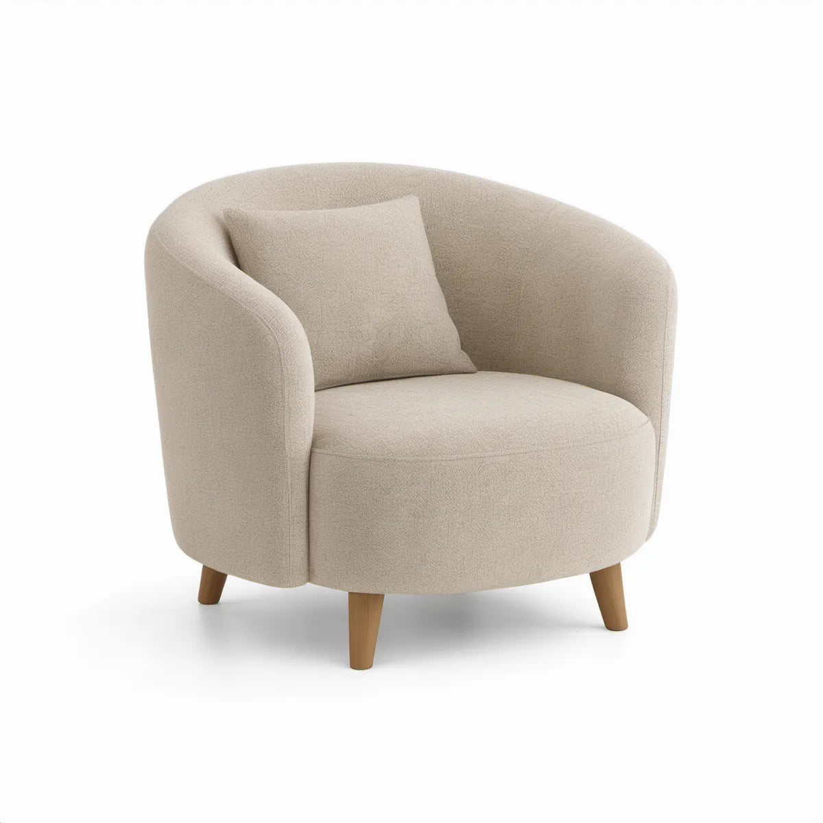 Poltrona em Tecido Bouclé Creme com Pés em Madeira Castanho-Claro, 79 x 75 x 77 cm